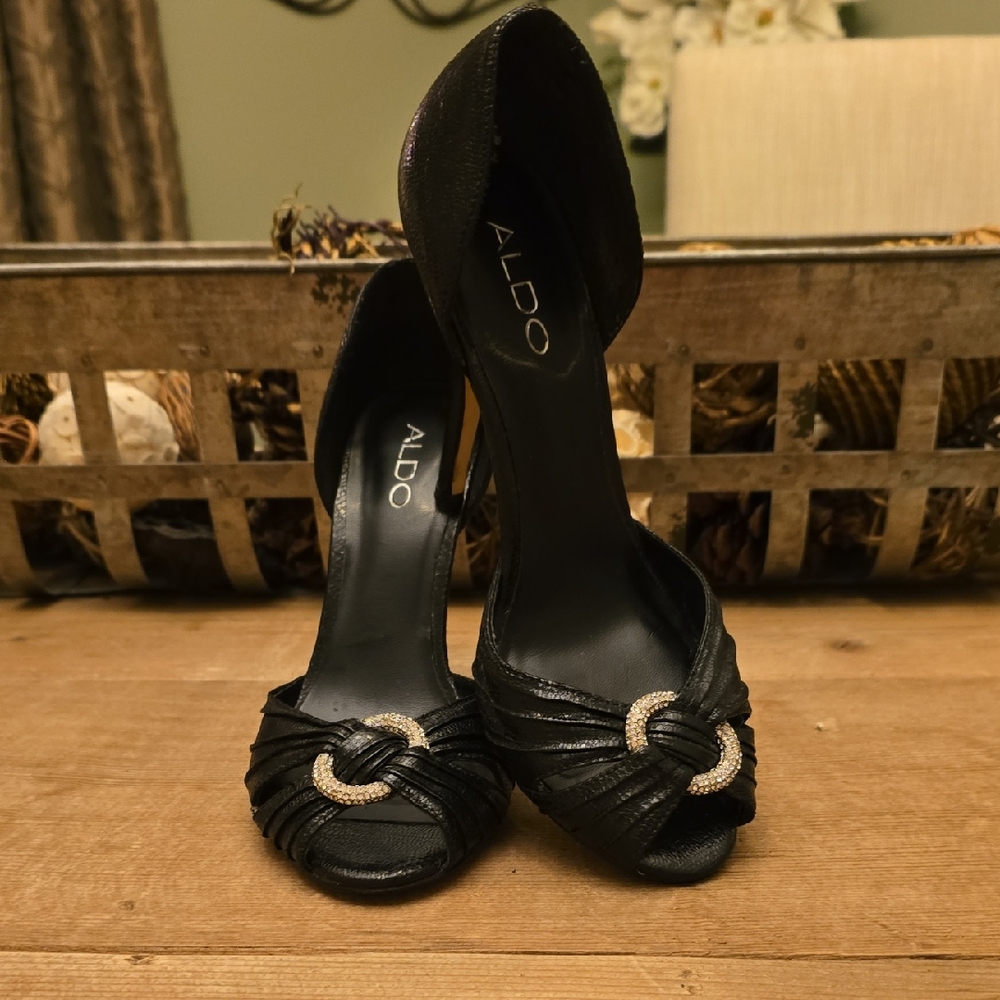 Aldo Black Heels with Chic Embellishment